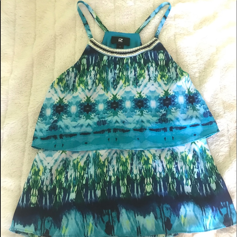 Iz Byer summer layered tank top with beaded neck